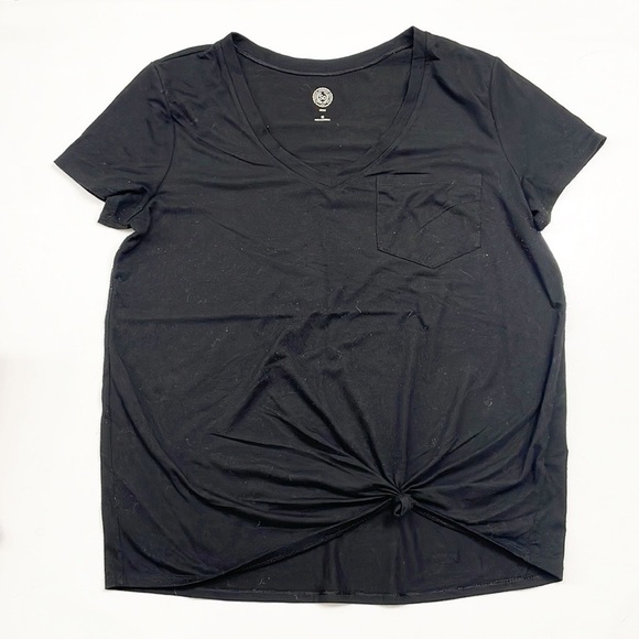SO black front pocket knotted v-neck top - Picture 1 of 5
